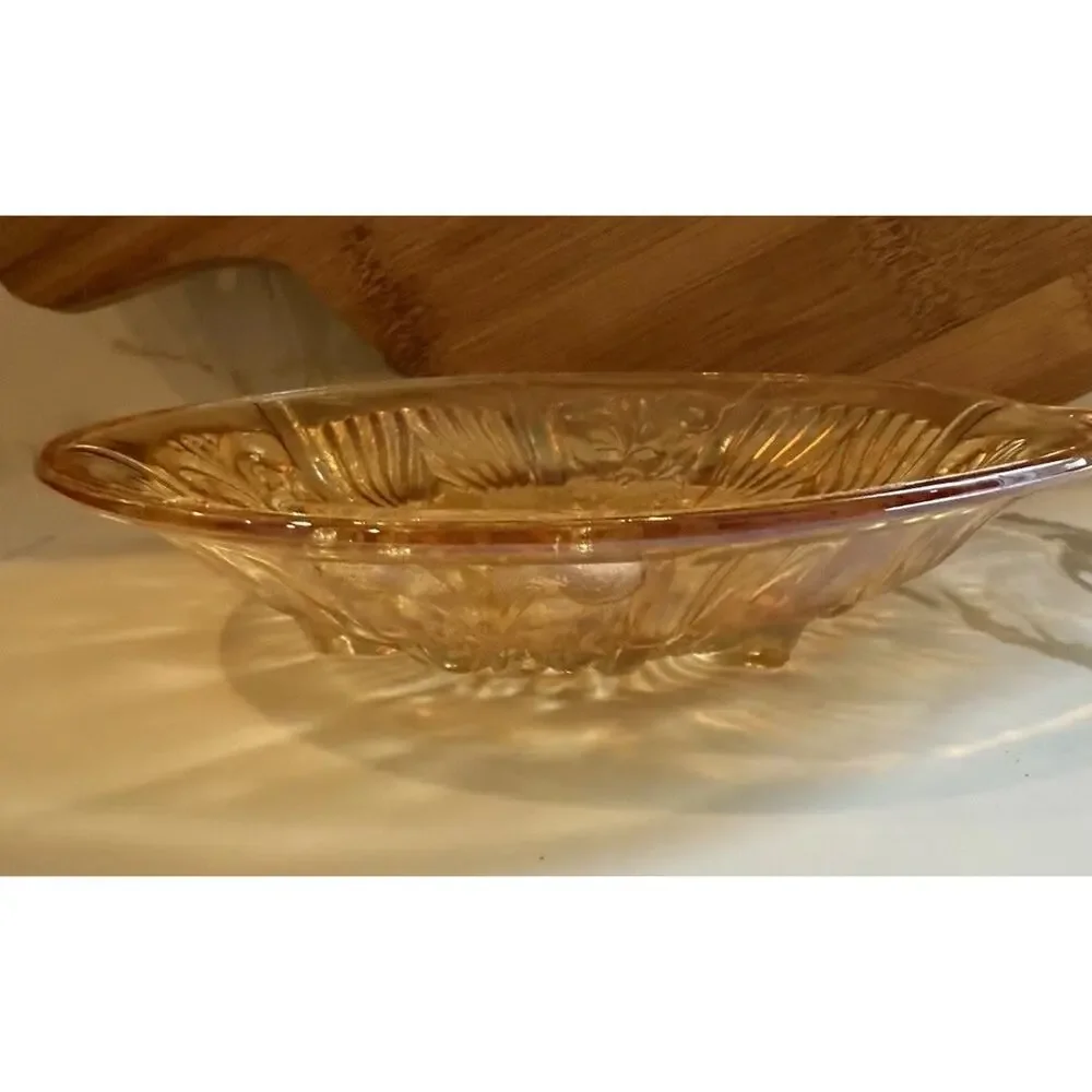 Vintage Indiana Glass Iridescent Amber Killarney Divided Relish Dish Handle